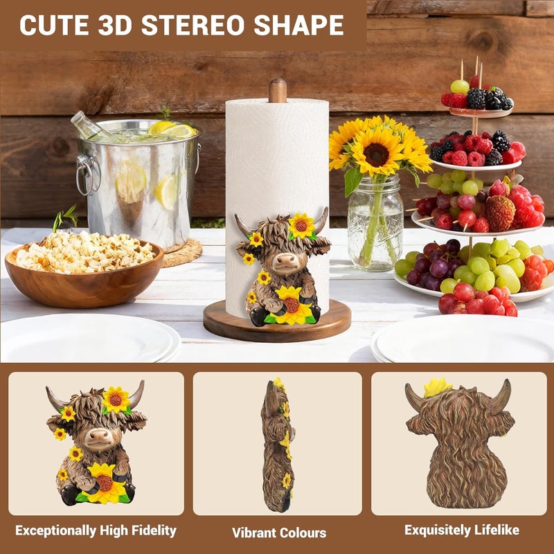 GAJ Highland Cow Paper Towel Holder - Highland Cow Decor for Kitchen Farmhouse Bathroom Countertop - Gifts for Women Mom Grandma - 3D Cute Stuff Decorative Accessories - Image 3